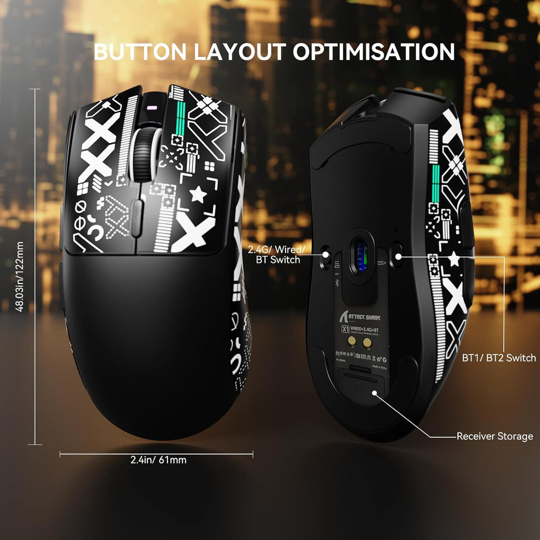 MAMBASNAKE x Attack Shark X1 Gaming-Maus mit Ladestation, 49g Ultralight, 40K DPI PAW3395 PRO-Sensor