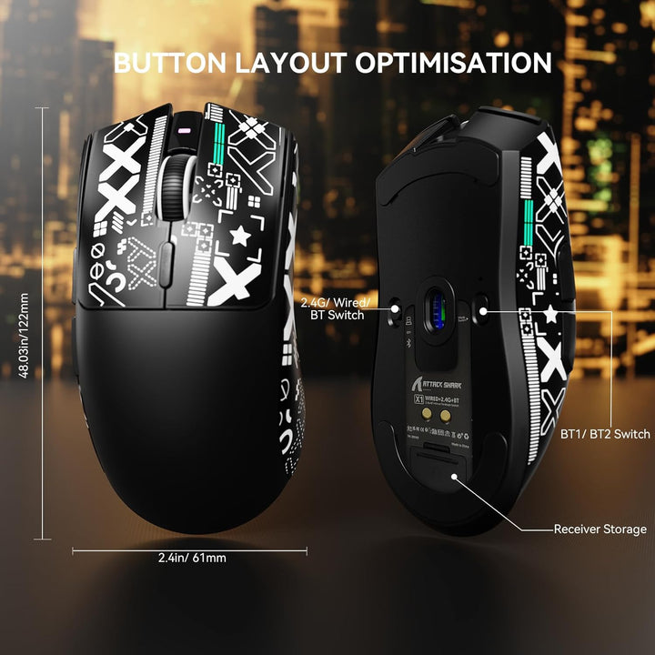 MAMBASNAKE x Attack Shark X1 Gaming-Maus mit Ladestation, 49g Ultralight, 40K DPI PAW3395 PRO-Sensor