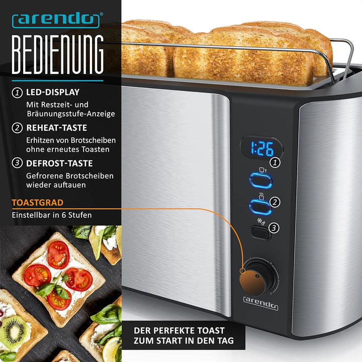 Arendo - SET Eierkocher SIXCOOK mit Toaster FRUKOST Edelstahl Silber, Toaster 4 Scheiben, LED-Displa