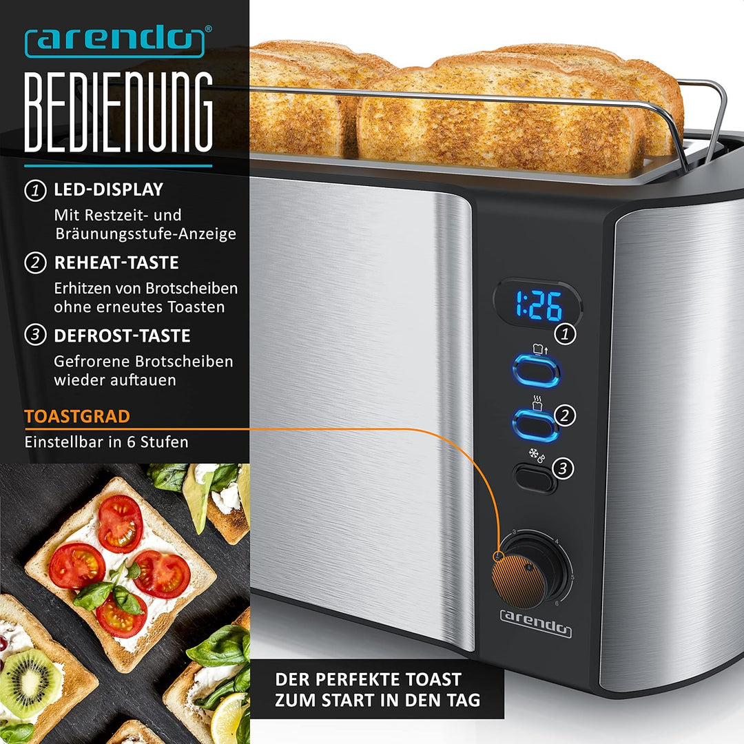 Arendo - Wasserkocher mit Toaster SET und Eierkocher, Edelstahl Silber Wasserkocher 1,5L 40° - 100°C