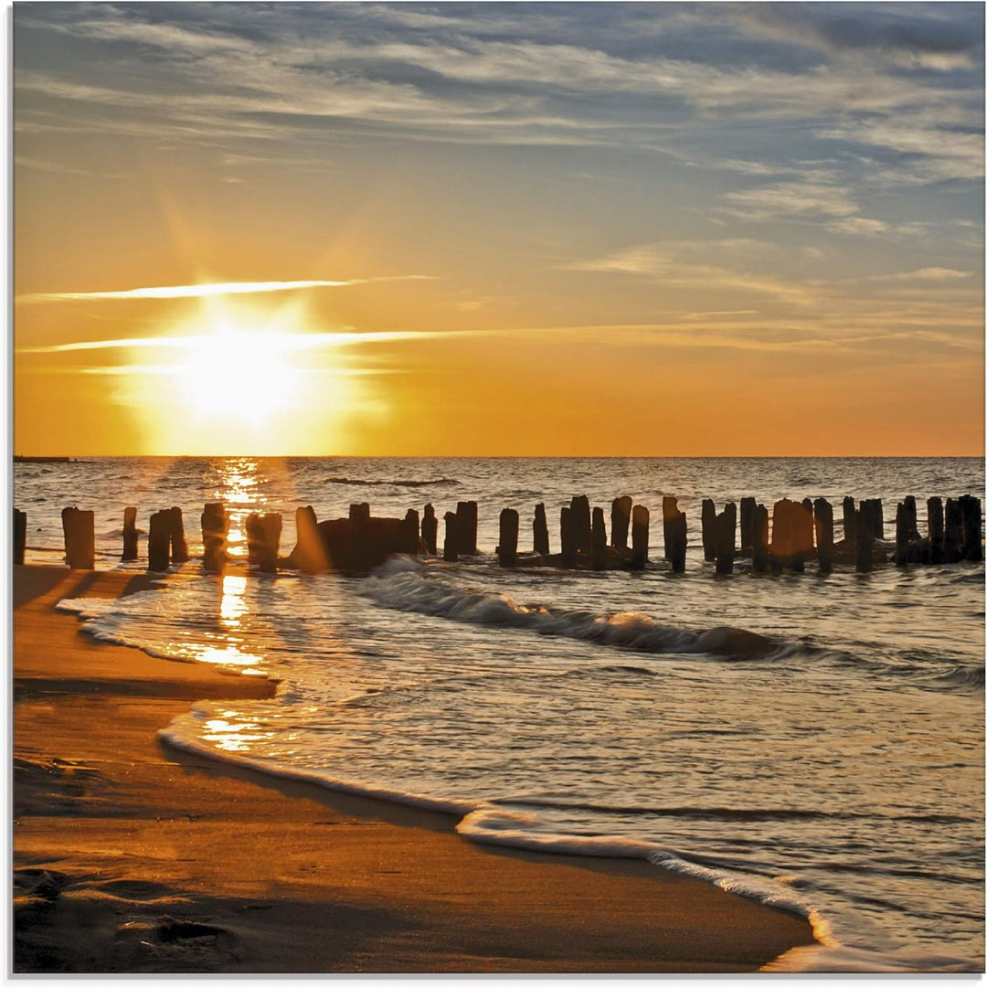 ARTland Glasbilder Wandbild Glas Bild einteilig 40x40 cm Quadratisch Strand Meer Küste Sonnenunterga