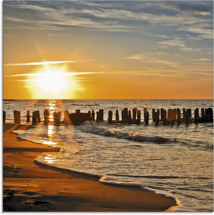 ARTland Glasbilder Wandbild Glas Bild einteilig 40x40 cm Quadratisch Strand Meer Küste Sonnenunterga