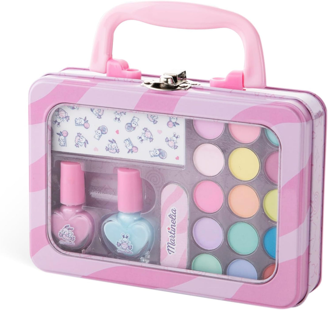 MARTINELIA Yummy Bag Beauty Set: Bunter Schminkkoffer für Kinder - 15 Lidschatten, 2 Nagellacke, Nag