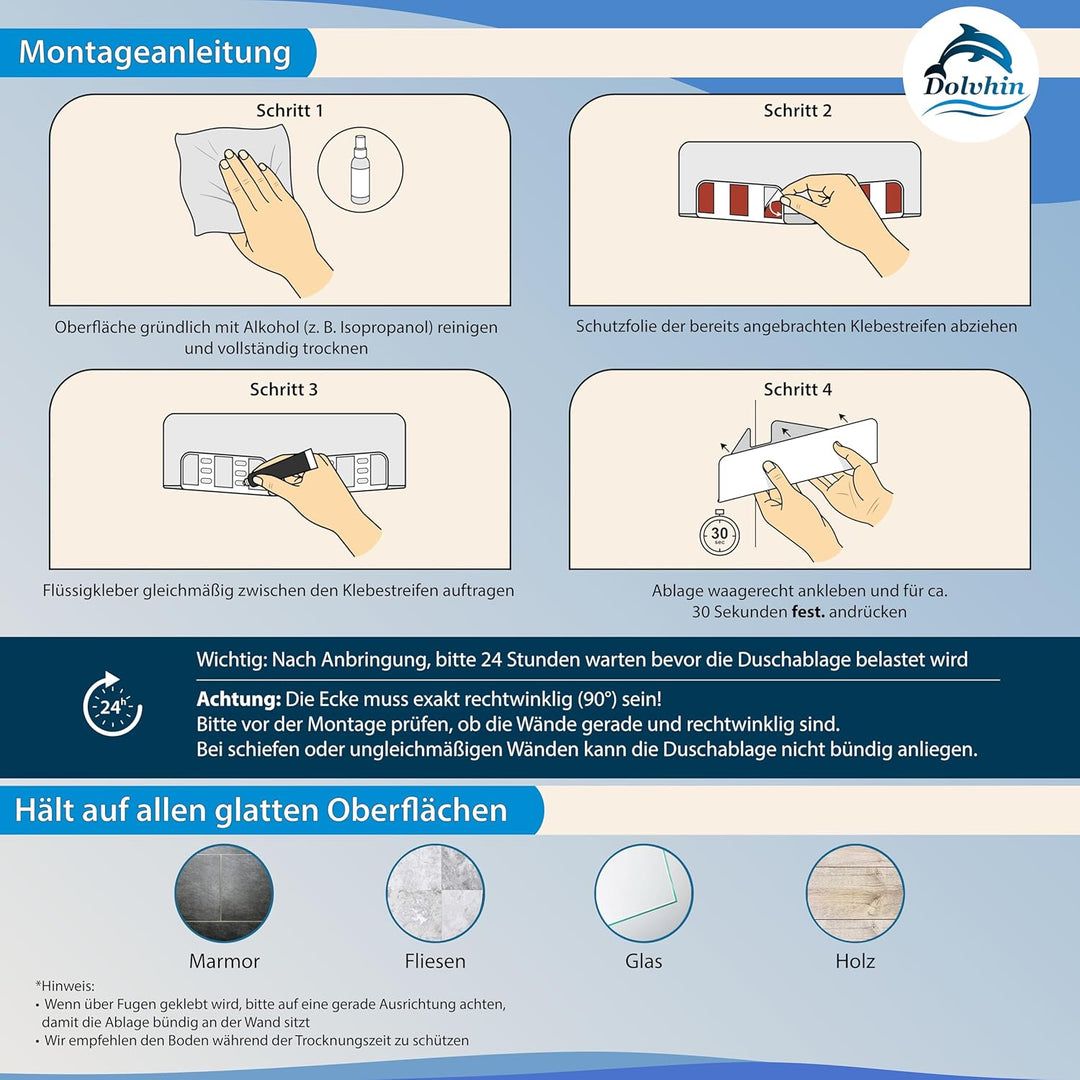 Duschablage ohne Bohren Ecke | Edelstahl Eckregal Dusche | Duschregal Ecke mit Ablaufrillen | Eck-Du