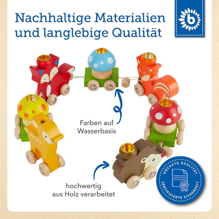 Bieco 23023083 Holz Geburtstagszug Waldtiere mit Zahlen 0-9, Mehrfarbig, 17 Stück (1er Pack)