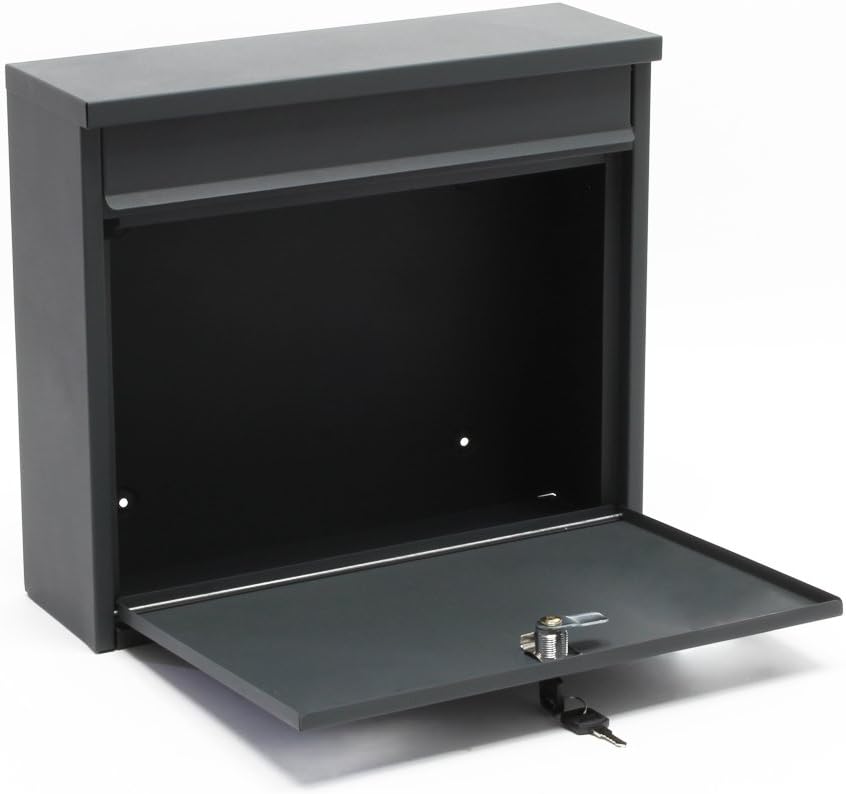 Wiltec Briefkasten V13 Anthrazit 360 x 105 x 315 mm, Wandbriefkasten mit Schloss und Klappe, Postkas