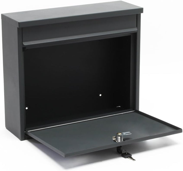 Wiltec Briefkasten V13 Anthrazit 360 x 105 x 315 mm, Wandbriefkasten mit Schloss und Klappe, Postkas