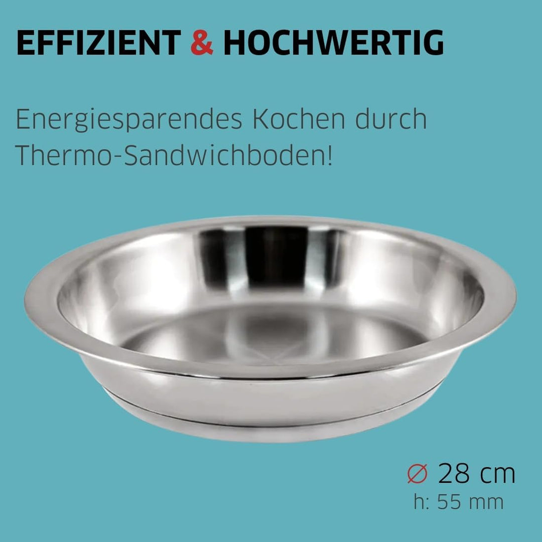 Bratpfanne 28 cm | Platzsparend | Edelstahl | Für alle Herdarten | Pfanne Induktion | Bratpfanne Unb