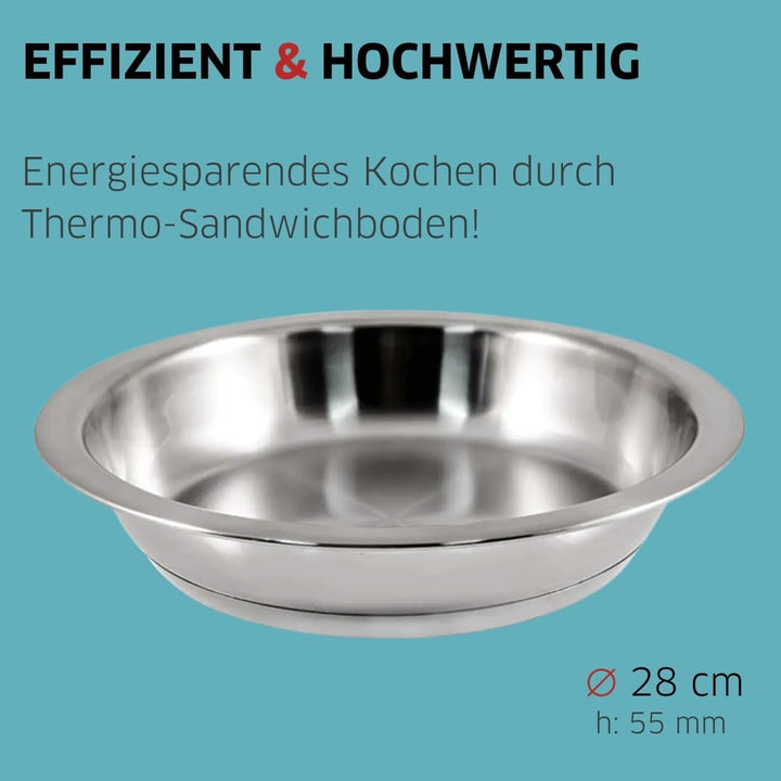 Bratpfanne 28 cm | Platzsparend | Edelstahl | Für alle Herdarten | Pfanne Induktion | Bratpfanne Unb
