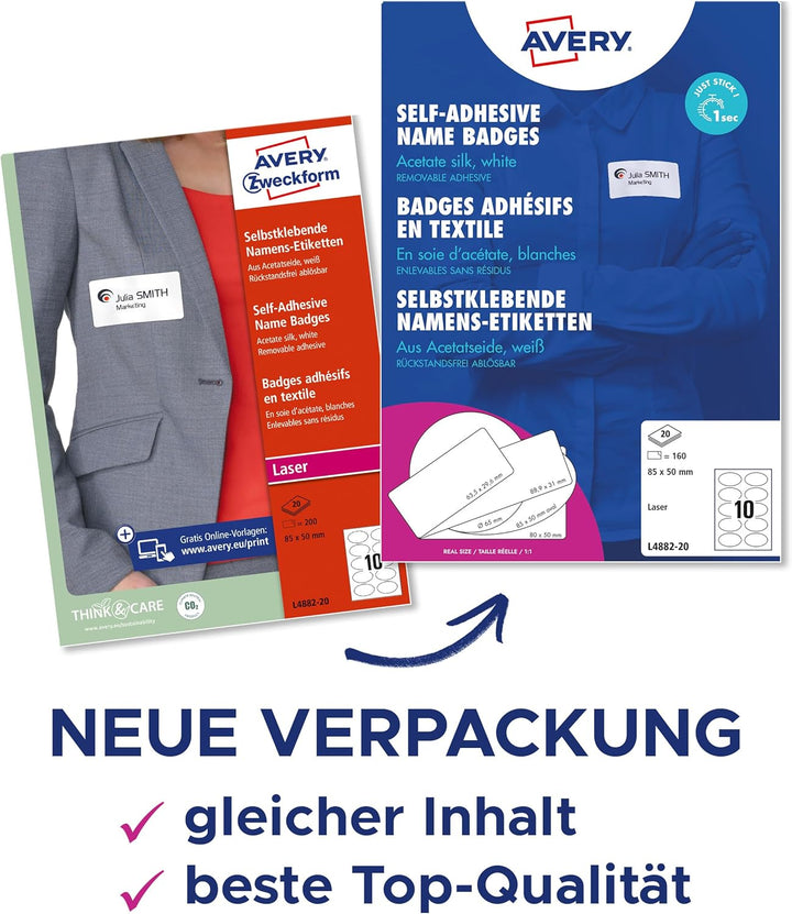 Avery Zweckform L4882-20 Namensetiketten (200 Namensaufkleber, 85x50mm auf A4, selbstklebend, bedruc