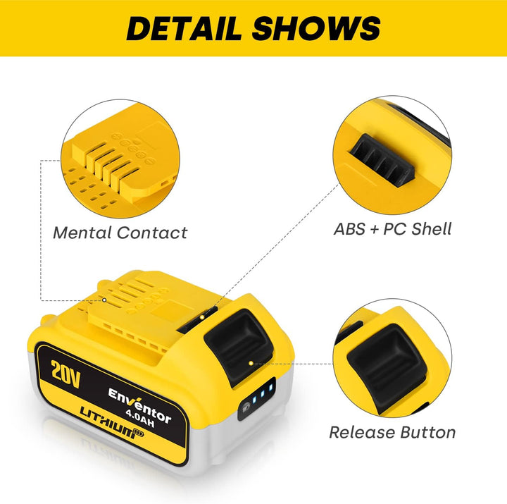 20V 4.0Ah Batterien, ENVENTOR Batterie-Backup mit LED, für Enventor 20V Elektrowerkzeuge