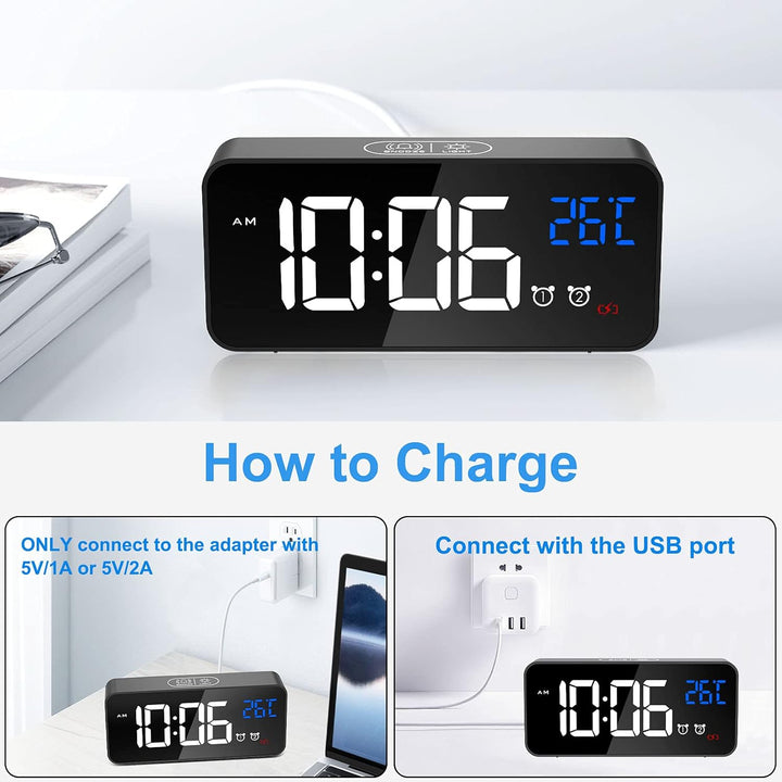 CHEREEKI Digitaler Wecker, LED Digitaluhr mit Temperaturanzeige Tragbarer Spiegelalarm Tischuhr mit