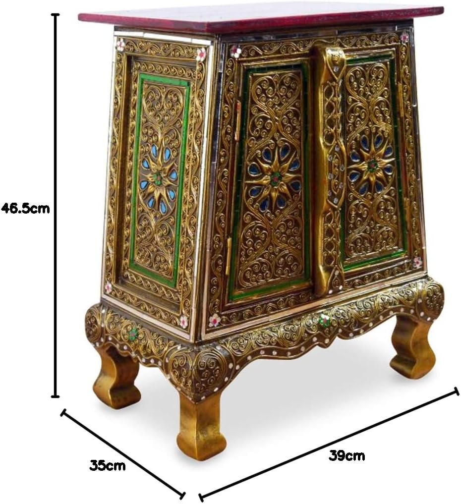 livasia Kleines asiatisches Schränkchen | Asiatischer Glasmosaik-Schrank | Asiatisches Nachtschränkc