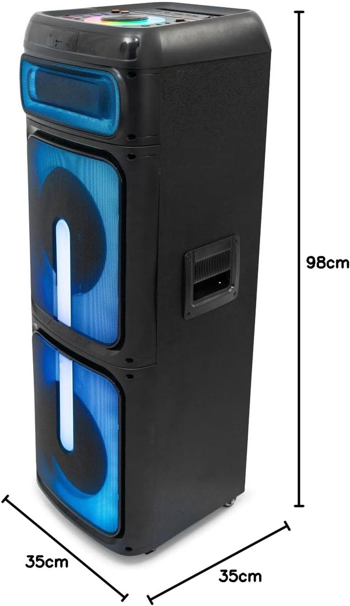 Ibiza STUPDJ1400 Aktiver Lautsprecher 1400W – Bluetooth, USB, TWS, LED-Lichteffekte, DJ & Karaoke Bo