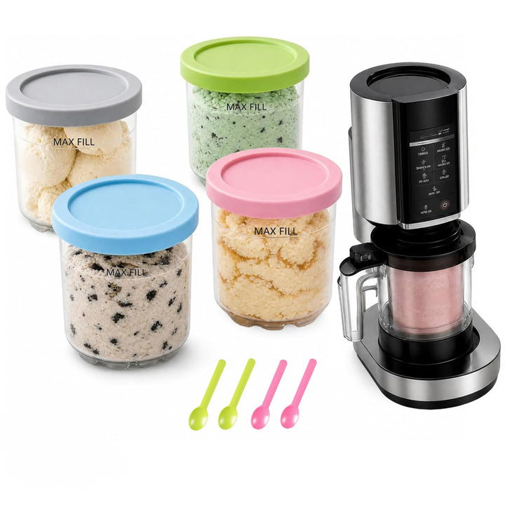4er-Set Eisbehälter mit Deckeln, 473ml, Spülmaschinenfest &amp; Auslaufsicher, Kompatibel mit Ninja Crea
