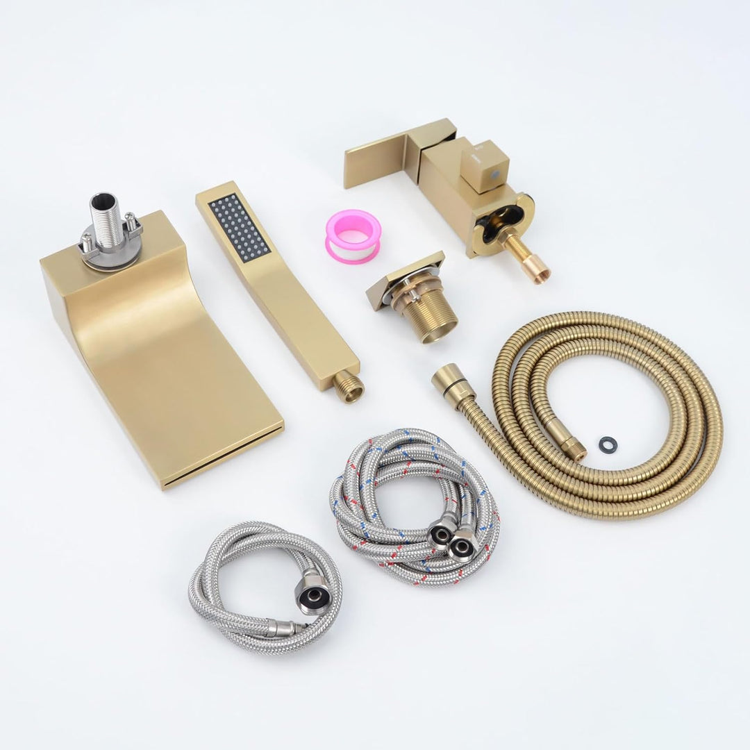 3 Loch Wannenrandarmatur Wasserfall, 3 Loch Badewannenarmatur mit Handbrause, Einzelgriff Wannenarma