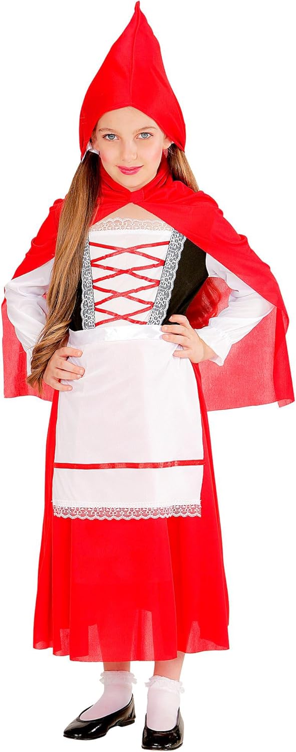 "RED CAPELET" (dress with underskirt, apron, hooded capelet) - (140 cm / 8-10 Years), 140