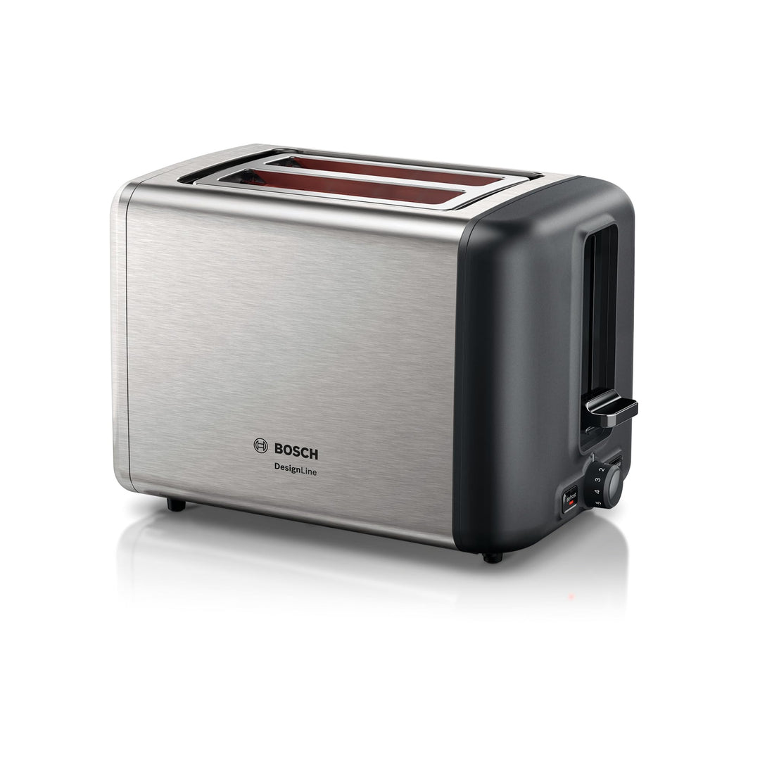 Bosch Kompakt Toaster DesignLine TAT3P420DE, integrierter Edelstahl-Brötchenaufsatz, mit Abschaltaut