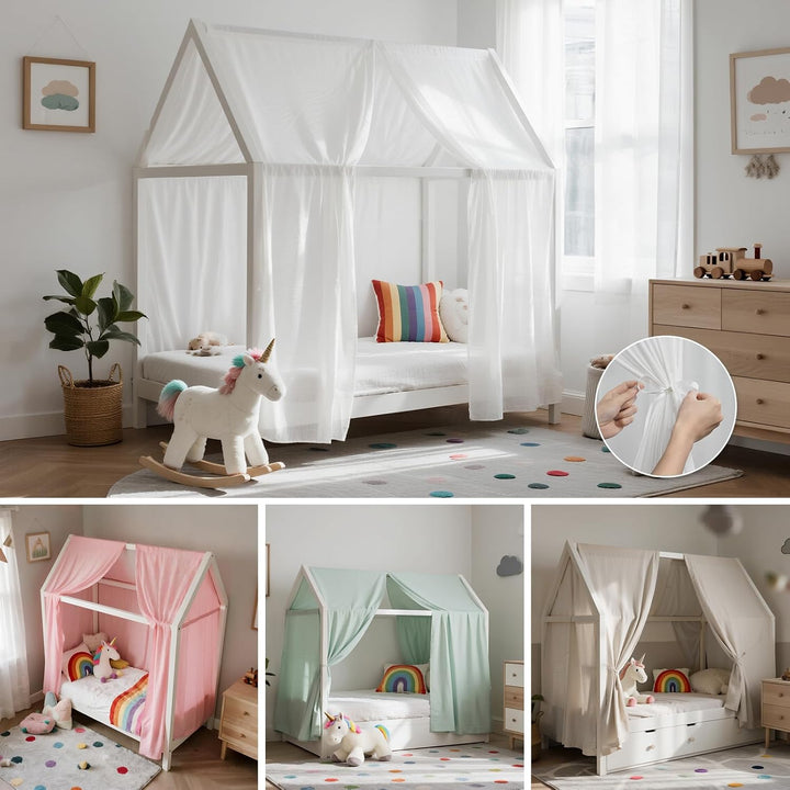 Hausbett Himmel, Betthimmel Hausbett Musselin mit 2 Stück Betthimmel, Stoffhimmel für Hausbetten Mäd