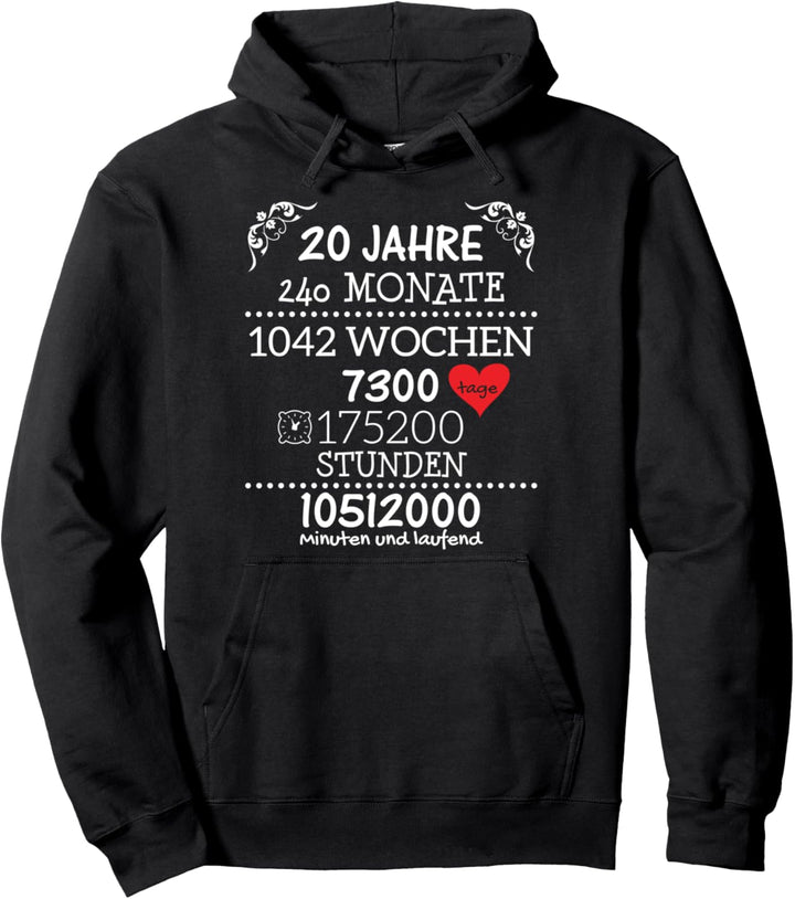 Kleidung für Paare Hochzeitstag Geschenk 20 Jahre Pullover Hoodie