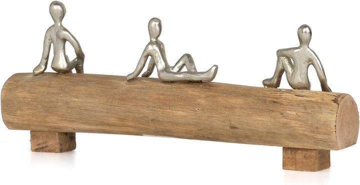 Moritz Skulptur I 3 Freunde sitzen zusammen I 41 x 8,5 x 17 cm I Holzdeko I Skulpturen Deko I Modern