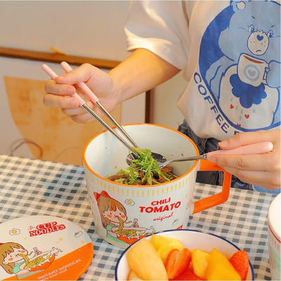 lachineuse - Instant-Nudel-Schale – japanische Ramen-Schale & chinesische Nudeln mit Besteck & Decke