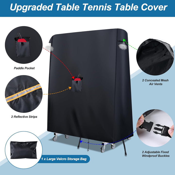 Tischtennisplatte Abdeckung Wasserdicht，420D Oxford Abdeckung für Tischtennisplatte，UV-beständig Uni