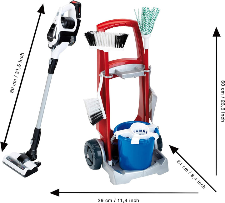 Klein Theo 6806 Putzwagen mit Staubsauger Bosch Unlimited | Robuster Besenwagen aus hochwertigem Kun