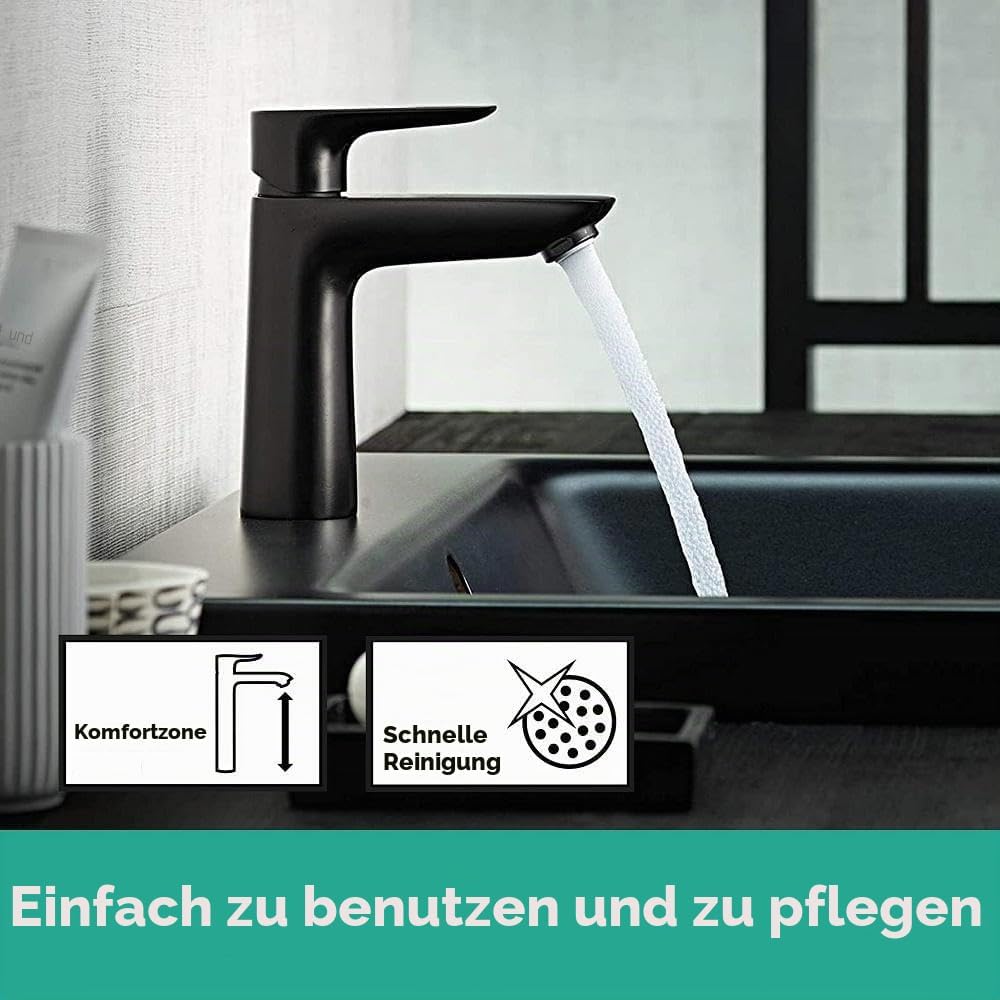 hansgrohe Waschtischarmatur Talis E, Wasserhahn Bad mit Auslauf Höhe 110 mm, mit Zugstange, Badarmat
