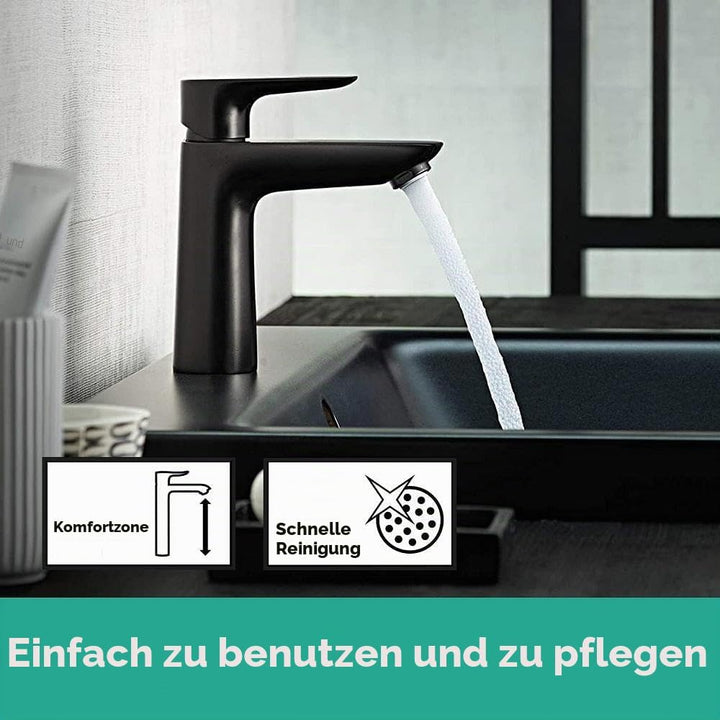 hansgrohe Waschtischarmatur Talis E, Wasserhahn Bad mit Auslauf Höhe 110 mm, mit Zugstange, Badarmat