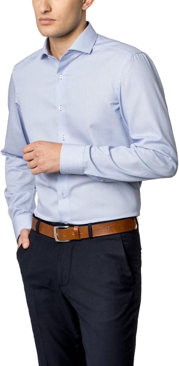 ETERNA Langarm Hemd SLIM FIT Cotelé gestreift, hellblau/weiss, W44 Langarm