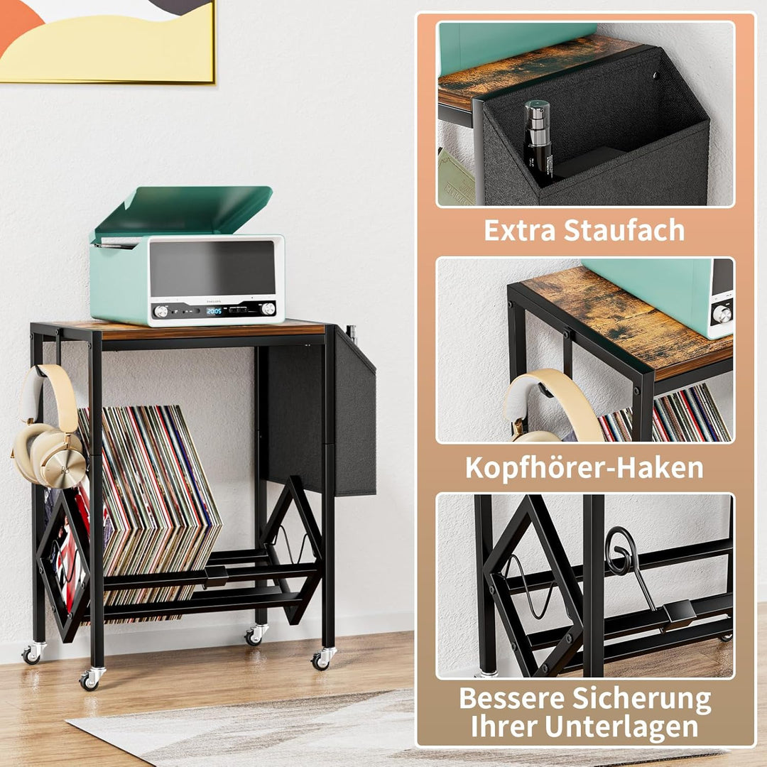 EKNITEY Vinyl Schallplatten Aufbewahrung Ständer - 80-Platten Retro Stahl-Holz Ständer mit organisie