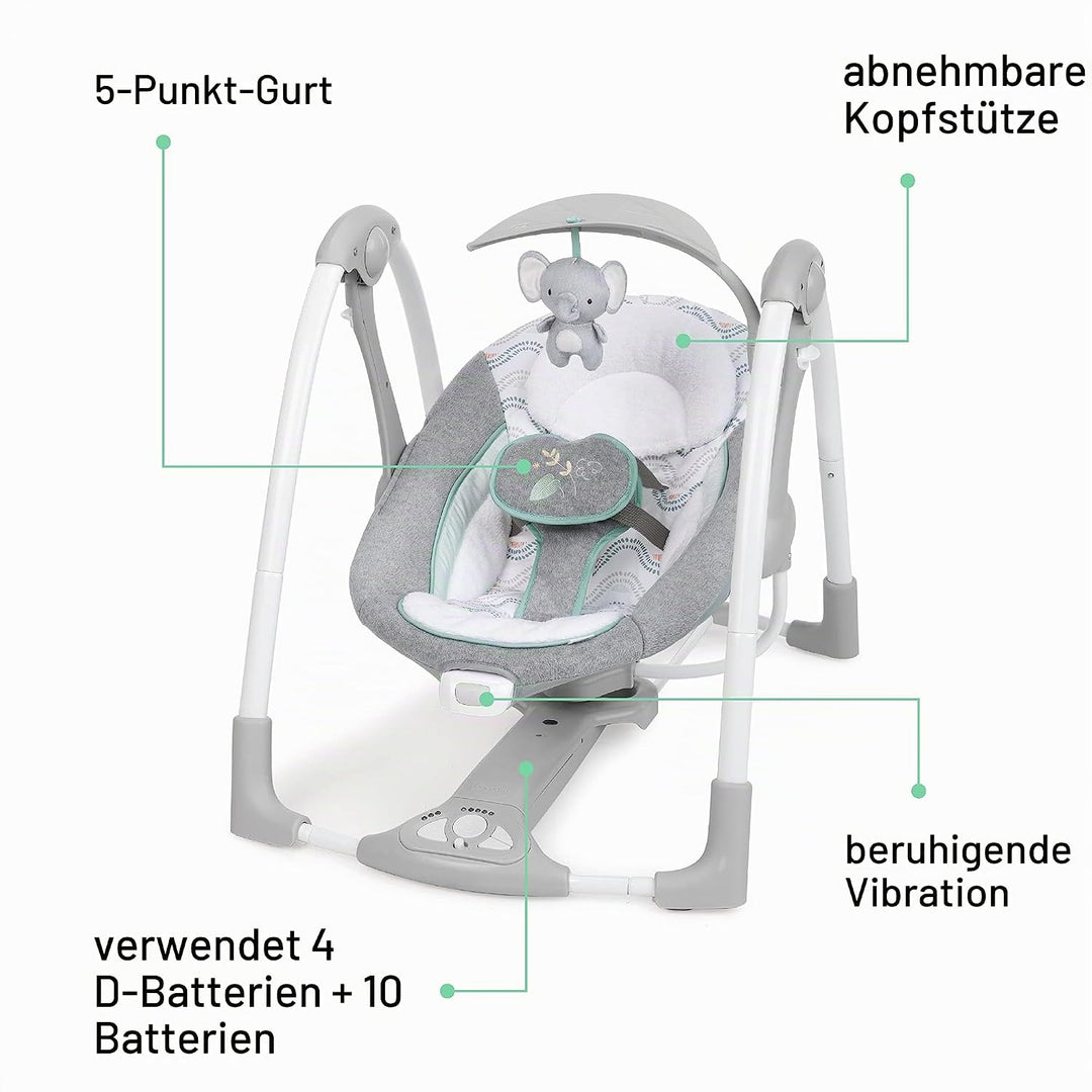 Ingenuity, ConvertMe Swing-2-Seat, Swell, zusammenklappbare Schaukel, spielt Musik und Naturgeräusch