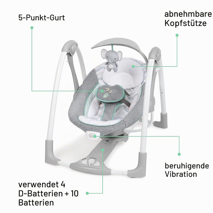 Ingenuity, ConvertMe Swing-2-Seat, Swell, zusammenklappbare Schaukel, spielt Musik und Naturgeräusch