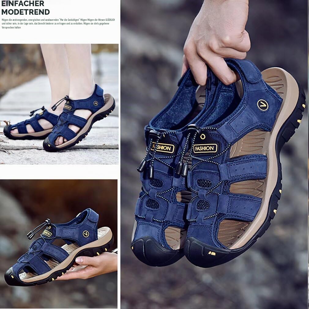 ZYLDK Sandalen Herren Leder Strand Wandersandale Trekkingsandalen Outdoorschuhe Sommer Freizeitschuh