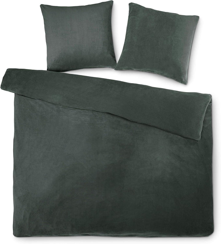 aqua-textil Feelwell Bettwäsche 200 x 200 cm 3teilig Coral Fleece Bettbezug Thermo Flausch anthrazit