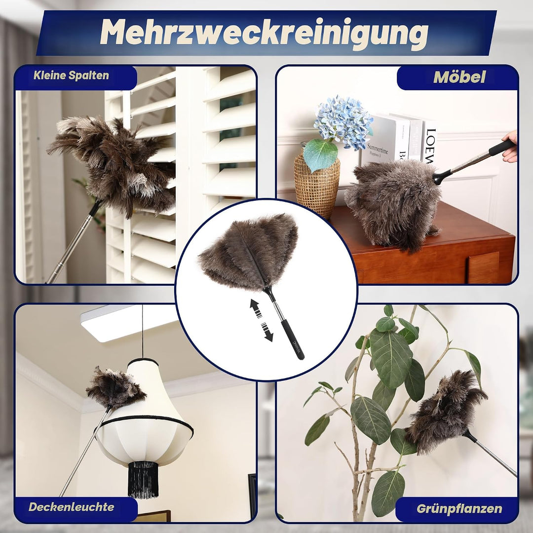Soarer 40 Zoll Straussenfeder-Staubwedel - Ausziehbarer Griff, Holzgriff, flauschige natürliche echt