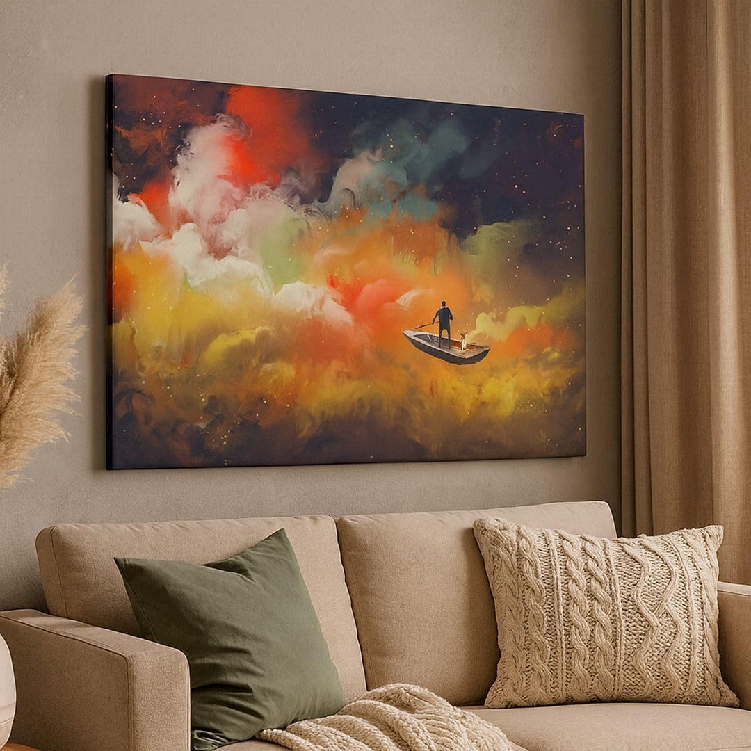 Bilder auf Leinwand 100x70cm Leinwandbild mit Rahmen Abstraktion Boot Gross Wanddeko Bild Schlafzimm
