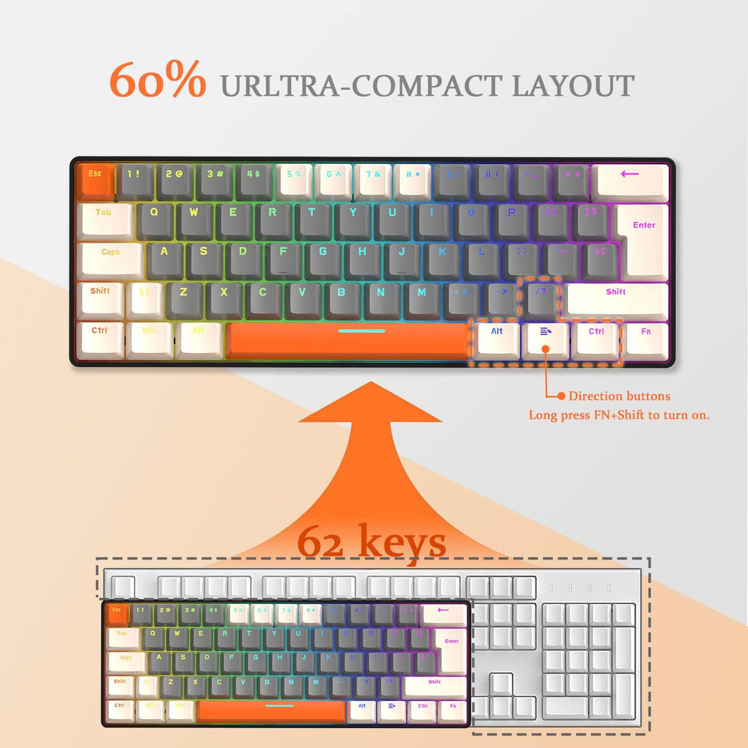 ZIYOU LANG T60 Wired Gaming-Tastatur mit Spiral USB-C Kabel - Kompakt 60% UK Layout(QWERTY) Mechanis