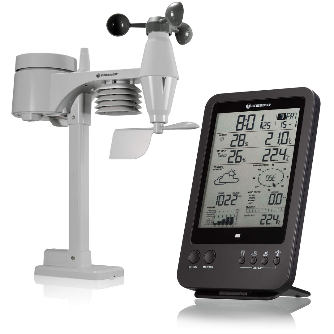 Bresser Wetterstation Funk mit Aussensensor Wetter Center 5-in-1, Schwarz