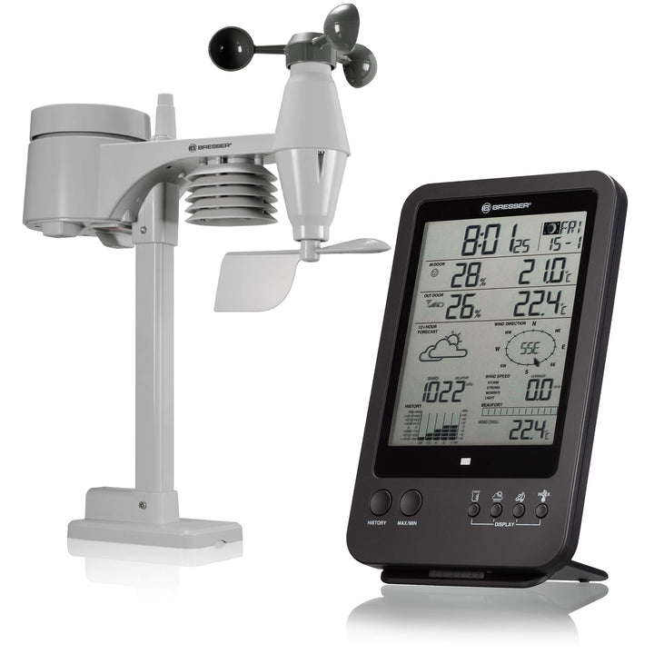 Bresser Wetterstation Funk mit Aussensensor Wetter Center 5-in-1, Schwarz