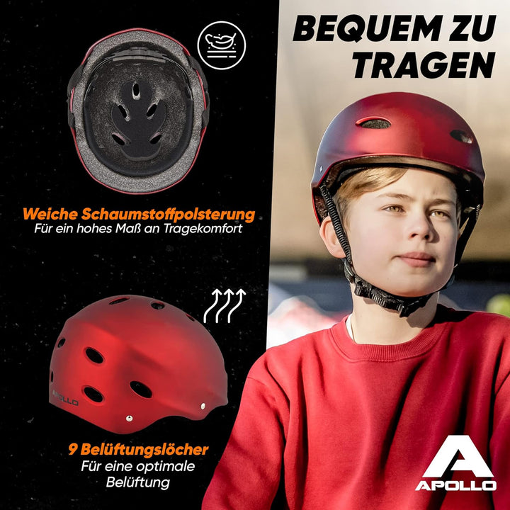 Apollo Skaterhelm Herren, Damen und Kinder | Kinderfahrradhelm | Verstellbar | Skateboard, Scooter,