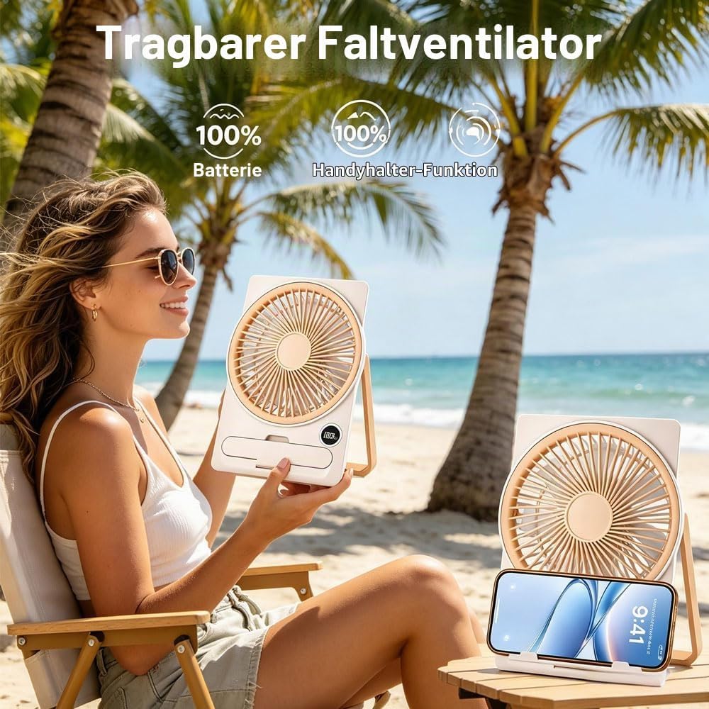 Tischventilator Klein, Mini Ventilator, USB Ventilator, Tischventilator Sehr Leise, 5 Geschwindigkei