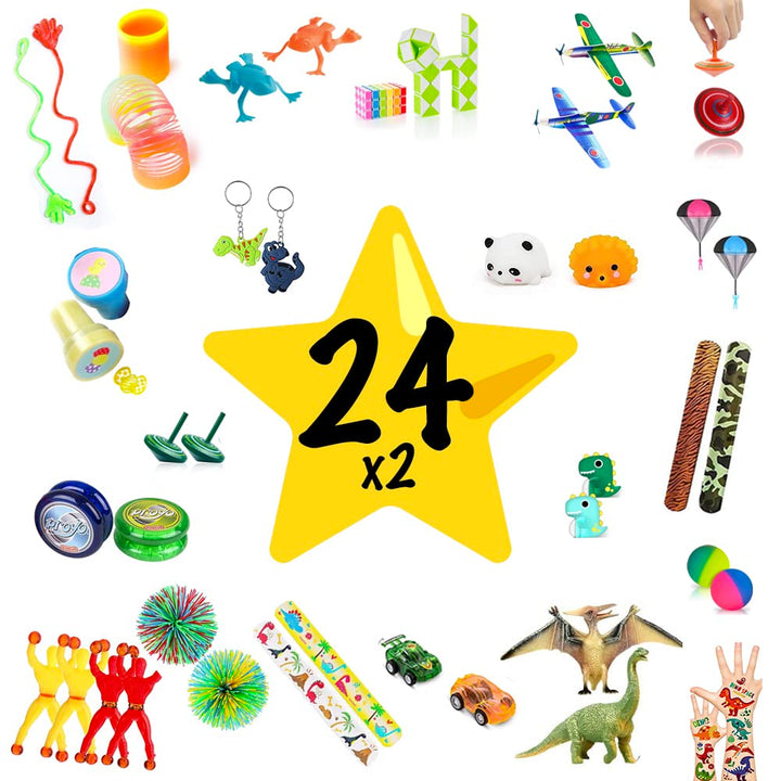 Adventskalender Füllung Set für Kinder - 24 x 2 abwechslungsreiche Inhalte - Spielzeug wie Jojos und
