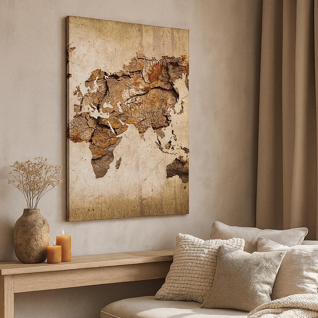 Bilder auf Leinwand 55x100cm Leinwandbild mit Rahmen Karte Welt modern Gross Wanddeko Bild Schlafzim