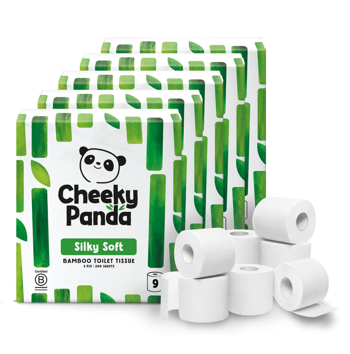 The Cheeky Panda Bambus Toilettenpapier 3-Lagig Grosspackung | 48 Rollen x 200 Blatt (9 Rollen x 5)