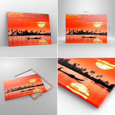 Bilder auf Leinwand 100x70cm Leinwandbild Kanal boot kultur sonnenuntergang Gross Wanddeko Bild Schl