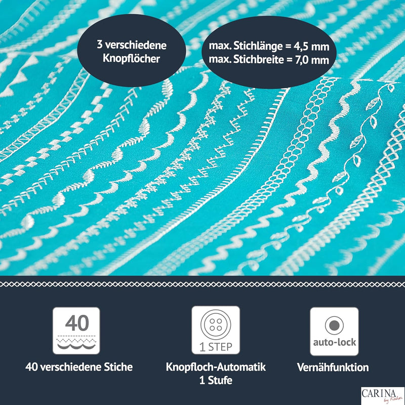 Carina Comfort - Computer Nähmaschine für Näh-Einsteiger & Fortgeschrittene, 40 Stichprogrammen, Fre