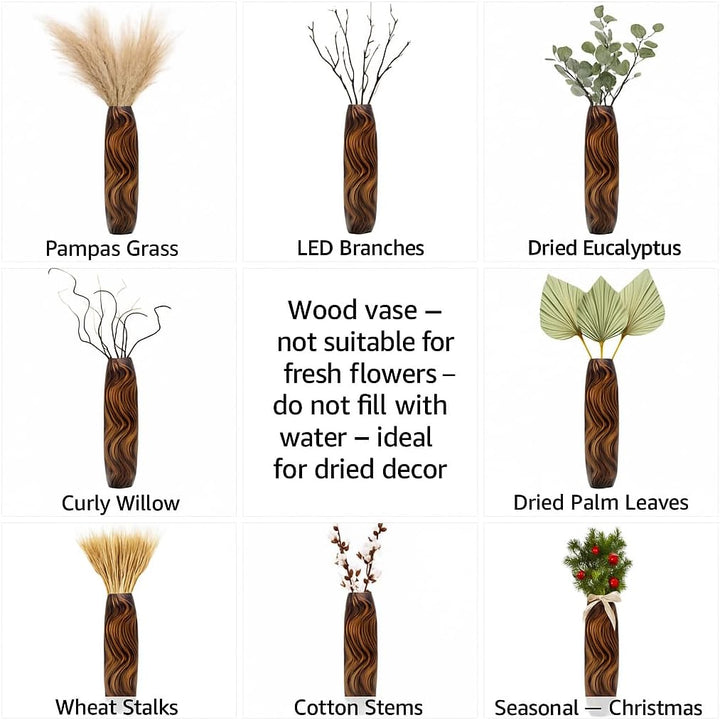 Leewadee Grosse Bodenvase für Dekozweige hohe Standvase Design Holzvase, Holz, 70 cm, Braun Hellbrau