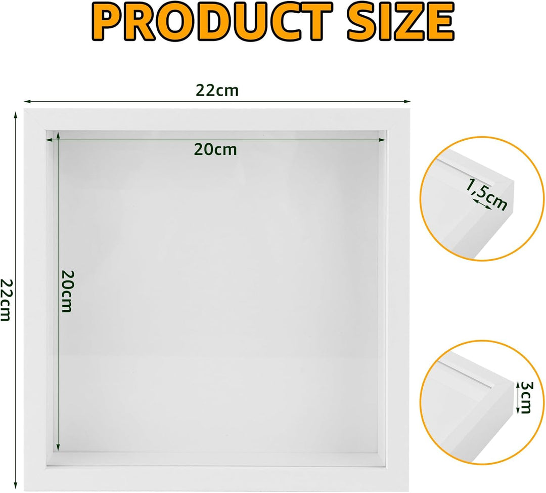 JMIATRY 4er Set 3D Bilderrahmen 20x20 CM, Bilderrahmen zum Befüllen, Weiss Objektrahmen Shadow Box f